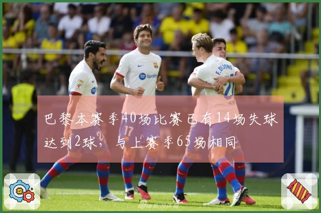 巴黎本赛季40场比赛已有14场失球达到2球，与上赛季65场相同